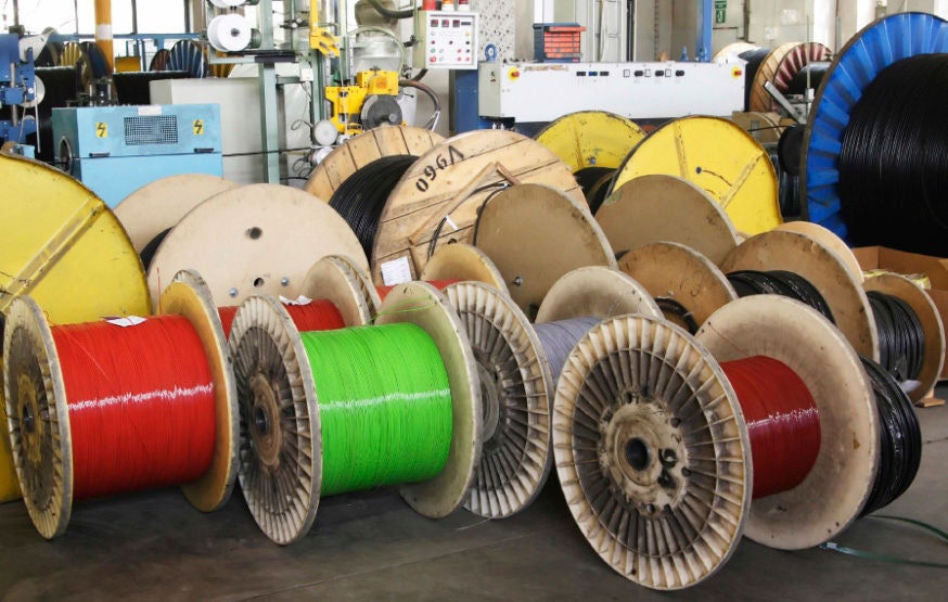 Steel - Metals, wire spools big spool of optic wire on a factory