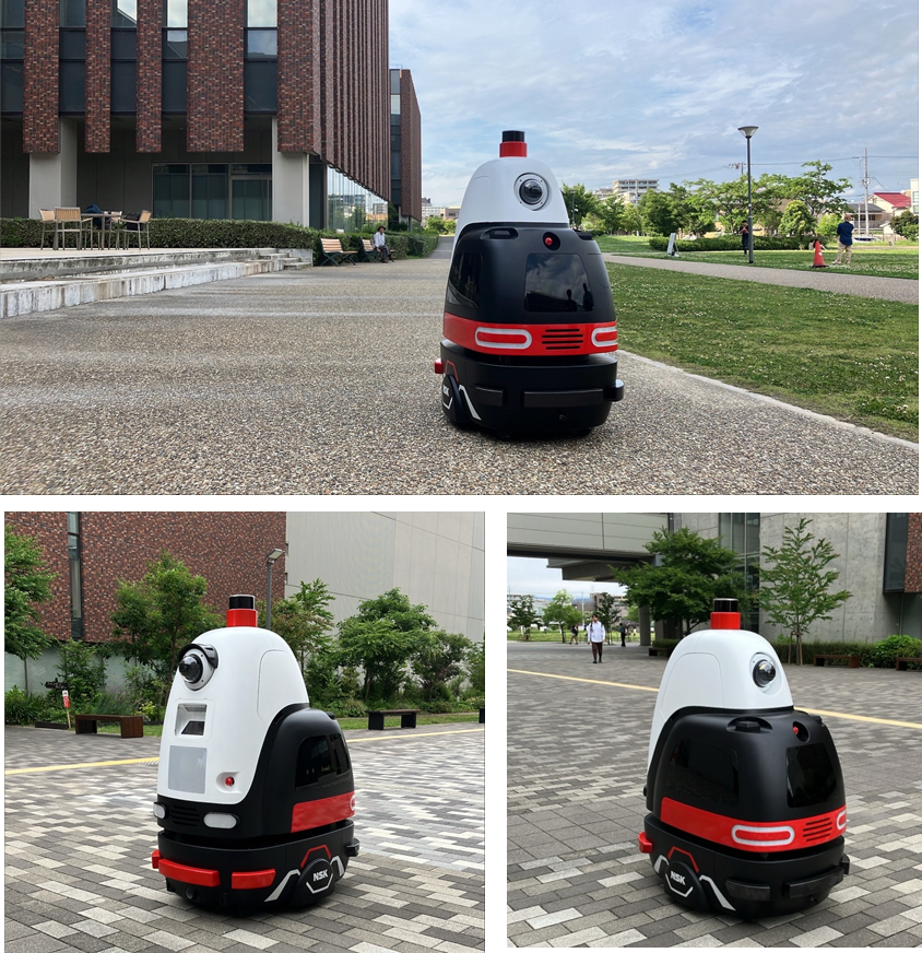 大阪いばらきキャンパスにおける、屋外警備ロボットの実証実験の様子