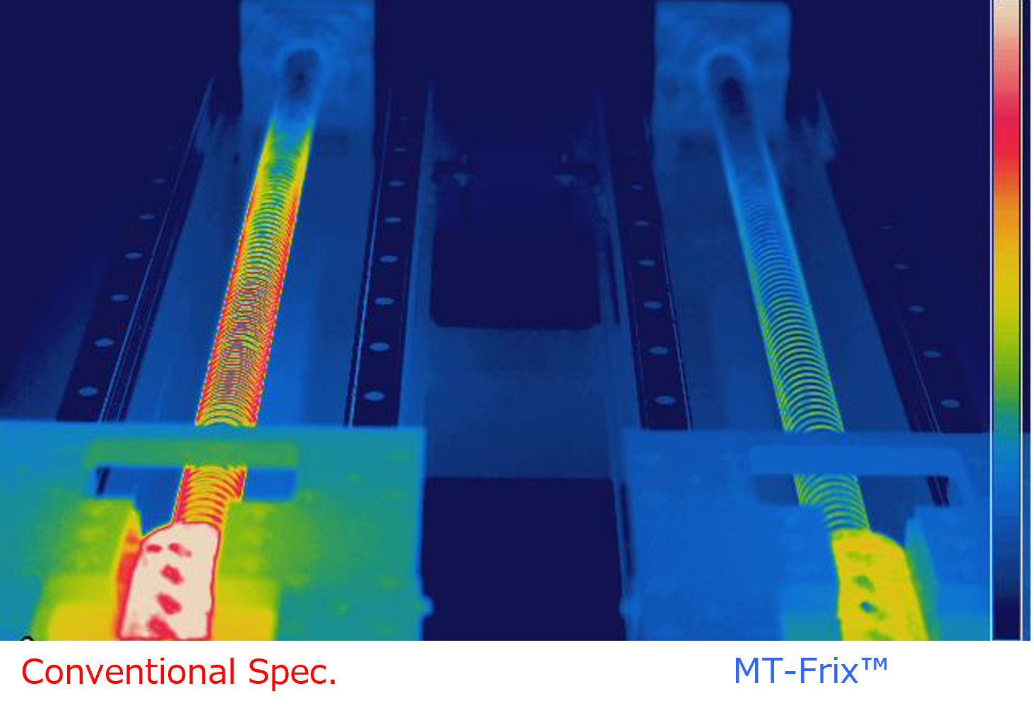 Fig.3　Infrared thermography camera images of heat generation test: conventional specifications vs. MT-Frix