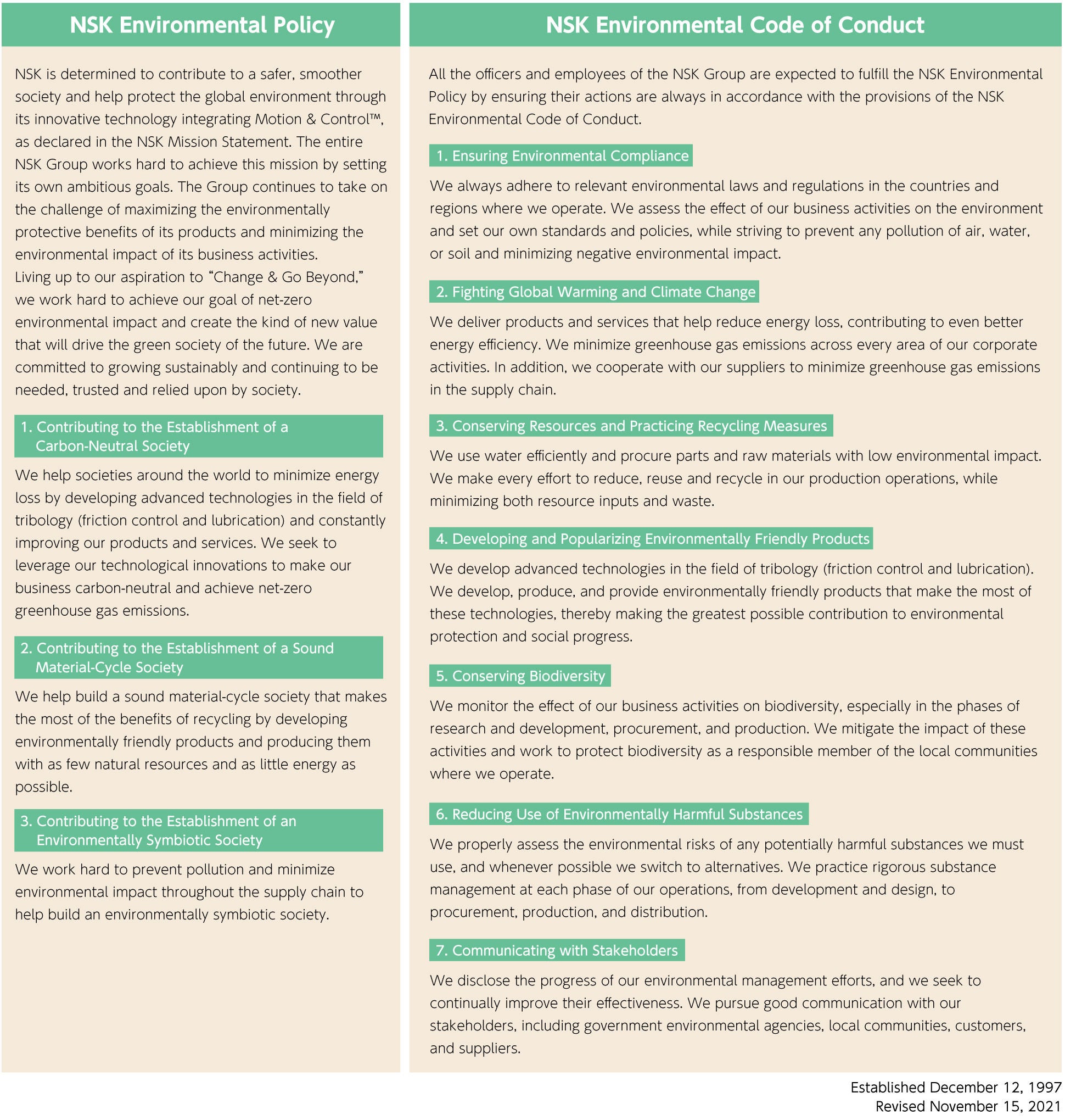 NSK’s Environmental Policy