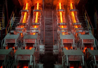 Steel - Metals, Hot billet continuous casting Continuous casting machine in a steelmaking plant