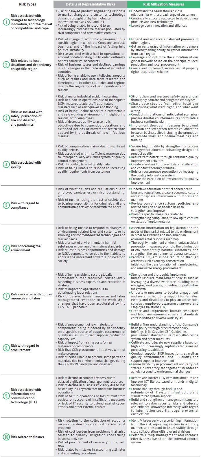 Representative Risks and Mitigation Measures