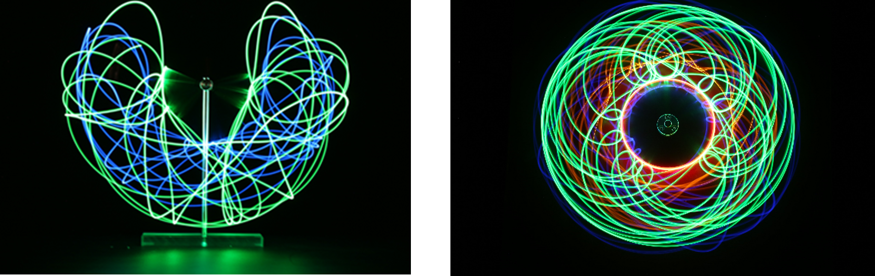 カオスメーカーが描くLEDライトの軌跡　（スマートフォンで撮影）