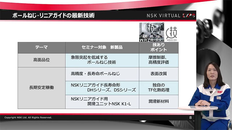オンラインセミナーでは、技術トレンドとNSKが提案する新製品を紹介