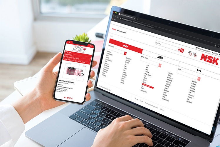 AAM Online Catalogue, 2 screens NSK’s online catalogue for automotive aftermarket parts contains the comprehensive ProKIT series of wheel bearing kits