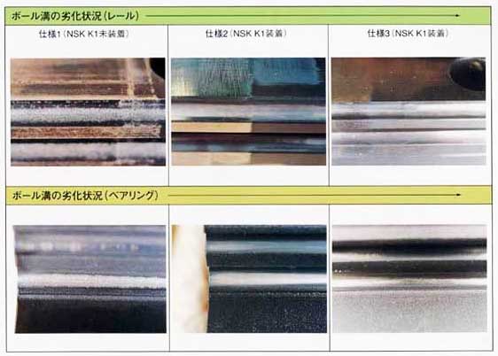 精機製品・産業レポート:NSKリニアガイド「NSK K1™」メンテナンスフリー仕様 ボール溝の劣化状況(レール)