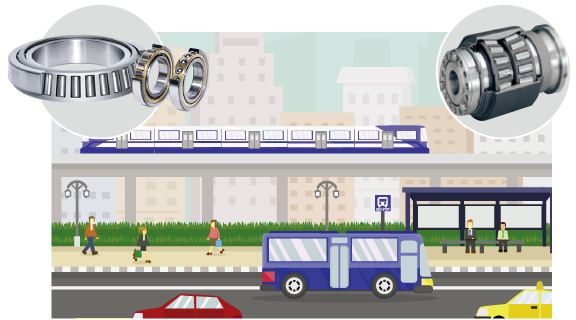 Through the development and supply of bearings for railway vehicles, we are contributing to the creation of cities where everyone can get around easily.