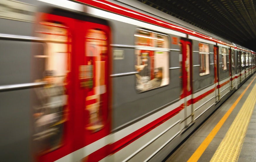 Railway, Underground Train European metro transit vehicle in motion