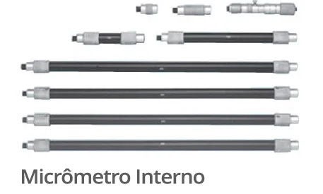 Vários micrômetros internos de diferentes comprimentos.
