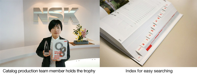 Catalog production team member holds the trophy / Index for easy searching