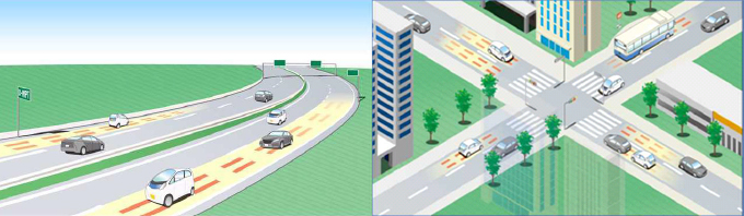 Concept image of EVs receiving electric power from roads while driving