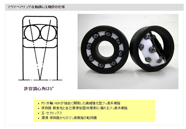 アクアベアリング自動調心玉軸受の仕様