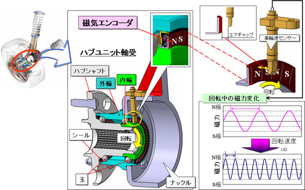 ハブユニット軸受の構造と車輪速センシング方法