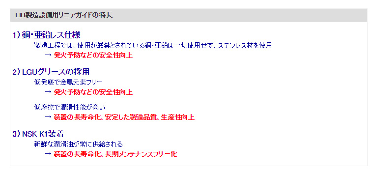 LIB製造設備用リニアガイドの特長